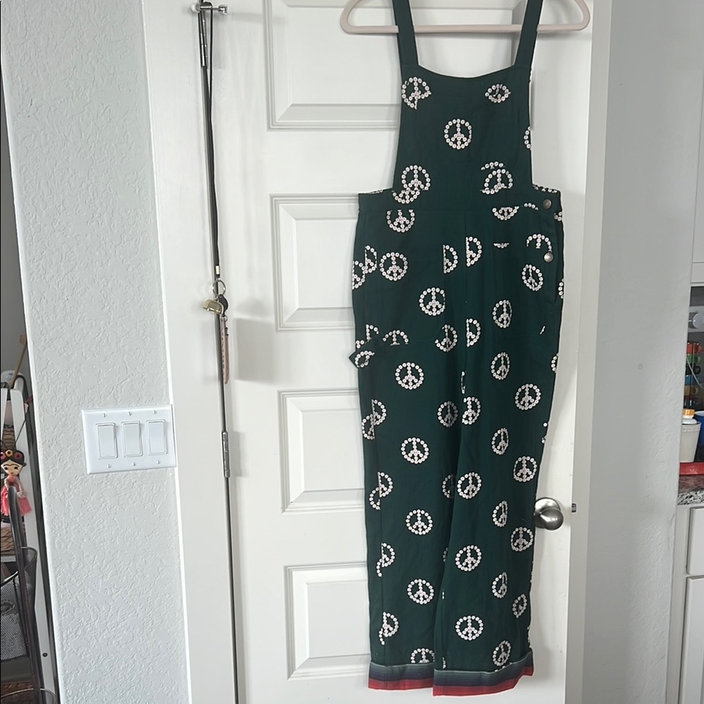 BDG Green Peace Sign Flare Jumpsuit